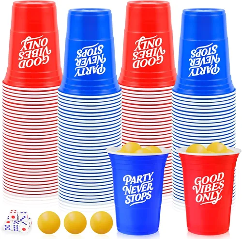 Miniatura 9 de 60 Pieces 4th of July Cup Pong Game Set 16 oz Red & Blue Patriotic Plastic Cups with 10 Red & Blue Balls for Independence Day Party Games, Backyard