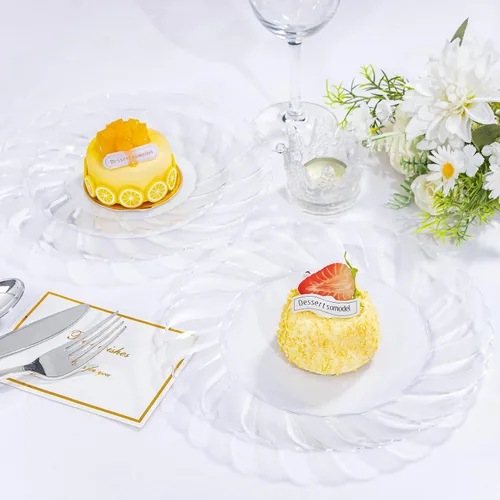 Miniatura 8 de U-QE 100 Piezas Platos de Plástico Transparente - Platos Desechables Transparentes de 9 Pulgadas - Lavables y Reutilizables - Platos Duros Premium