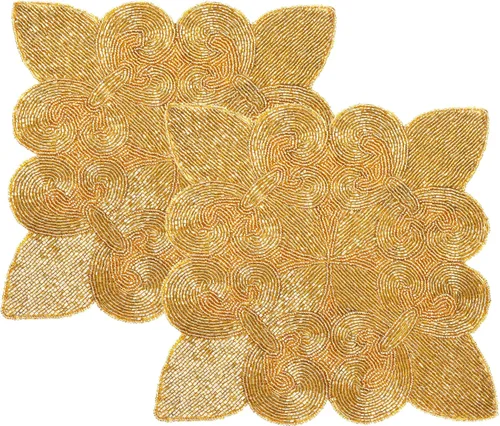 Miniatura 21 de Manteles individuales de 13 pulgadas con cuentas redondas para mesa de comedor - Manteles decorativos con cuentas de vidrio y respaldo de algodón