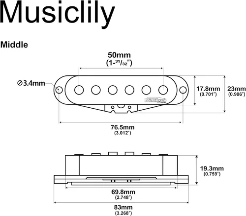 Miniatura 2 de Wilkinson - Pastilla central de cerámica de alto rendimiento para guitarra eléctrica estilo Strat, color negro