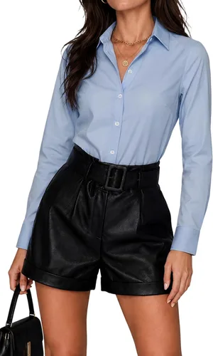 Miniatura 17 de Blusas de negocios para mujer, de manga larga, sin arrugas, con botones, ajuste clásico, cuello para el trabajo y la oficina