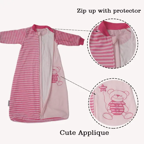 Miniatura 8 de Saco de dormir para bebé, manta de manga larga de terciopelo de algodón para niñas y niños pequeños, rosa, cremallera de 2 vías, sensación de Rosado