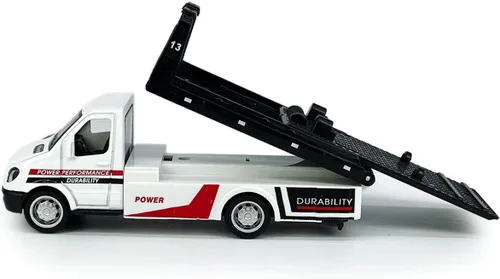Miniatura 7 de Camión de cama plana, camión de rescate, remolque de transporte, transportador de automóvil, vehículos de metal fundido a presión, juego