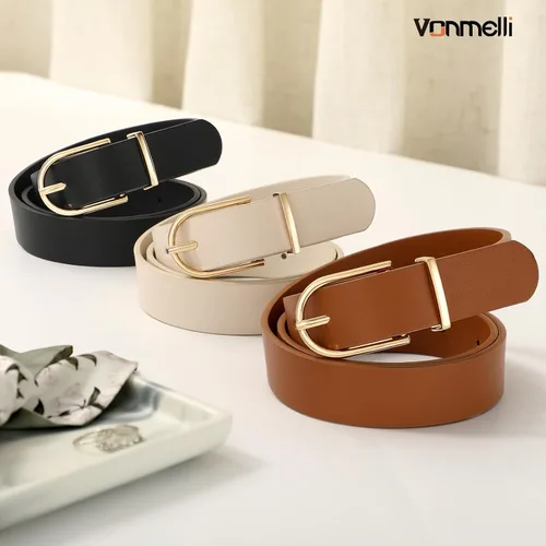 Miniatura 46 de VONMELLI Paquete de 3 cinturones de mujer para pantalones vaqueros, cinturón de vestir con hebilla dorada