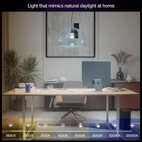Miniatura 4 de Philips Hue Bombilla LED inteligente A19, 1 paquete, ambiente blanco y color, base E27, 9.5W, luz de espectro completo 1000K-20000K, 1100 lúmenes