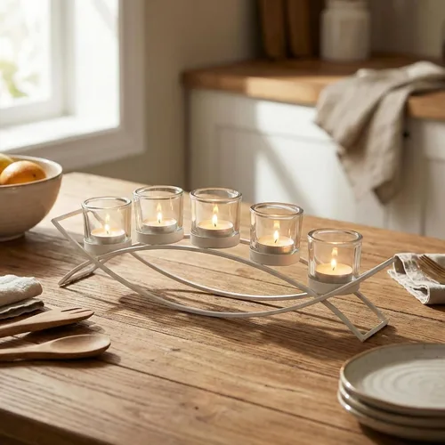 Miniatura 3 de Seraphic - Porta velas arqueado de hierro para centro de mesa Blanco