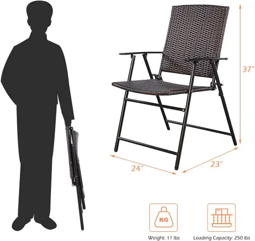 Miniatura 3 de RELAX4LIFE Sillas plegables de patio de 4 piezas, sillas de ratán de polietileno para interiores y exteriores con marco de metal, reposabrazos