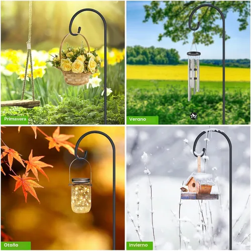 Miniatura 4 de FEED GARDEN Ganchos de pastor ajustables de 32 pulgadas pequeños para exteriores, ganchos de jardín para linternas, gancho de pastor para colgar