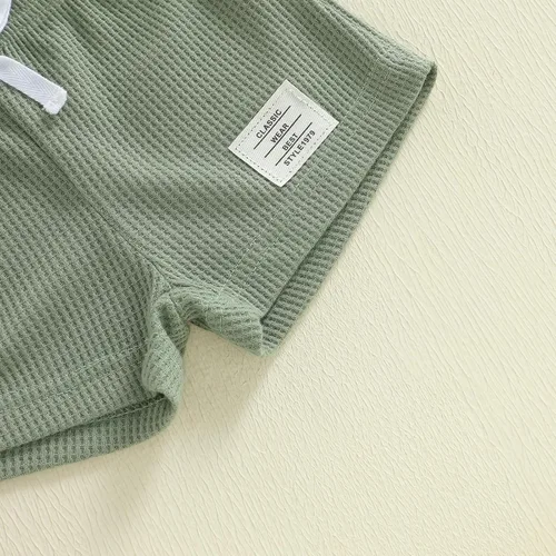 Miniatura 40 de Ropa de bebé niño sin mangas + pantalones cortos con estampado a rayas con bolsillos, 2 piezas de trajes de verano