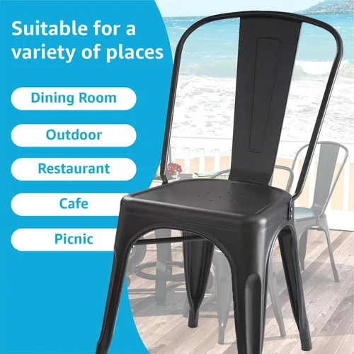 Miniatura 5 de Juego de 4 sillas de metal para patio, sillas para exteriores, sillas de metal para cocina, cocina, altura de restaurante, barra lateral apilable