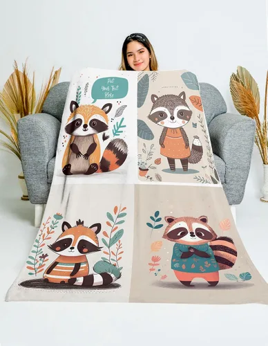 Miniatura 3 de Regalos personalizados para bebés y niñas: adorable manta de mapache con nombre personalizado, compañero cómodo para uso diario y viajes, divertidos