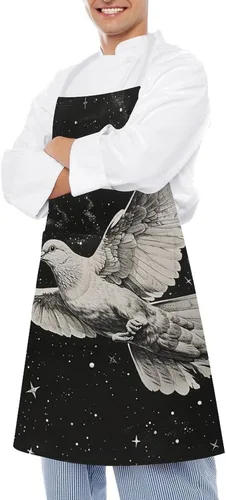 Miniatura 4 de MUSM Apron for Adults - 27.6 X 31.5 Inch, Heavy-Duty Polyester Aprons with Two Large Pockets, Waterproof Star Bird Print Kitchen Apron for Cooking
