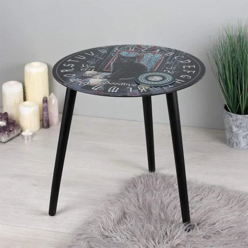 Miniatura 6 de Ebros Occultic Wicca Lisa Parker Sagrado Circle Black Cat Ouija Spirit Board con plancha redonda de 16 pulgadas de alto, mesa auxiliar redonda
