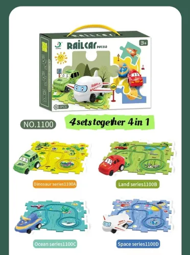 Relleno de Calcetín Navideño 4 Juegos de Pista de Autos de Carreras Rompecabezas 4 en 1 para Niños, Juego de Pista de Autos de Carreras con