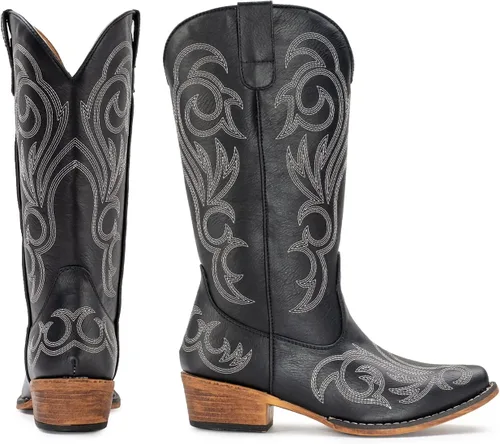 Miniatura 2 de IUV Botas vaqueras para mujer, botas vaqueras de media pantorrilla, botas vaqueras con punta puntiaguda