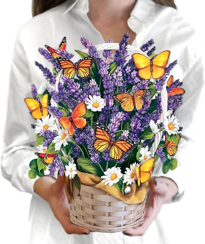 Miniatura 17 de Freshcut Paper Tarjetas desplegables, mini jardín de casa de pájaros, ramo de flores de tamaño natural de 9 pulgadas, tarjeta de felicitación