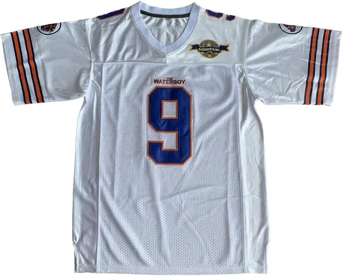 The Waterboy #9 Bobby Boucher Adam Sandler 50th Anniversary Movie Mud Dogs Bourbon Bowl Football Jersey S-XXXL