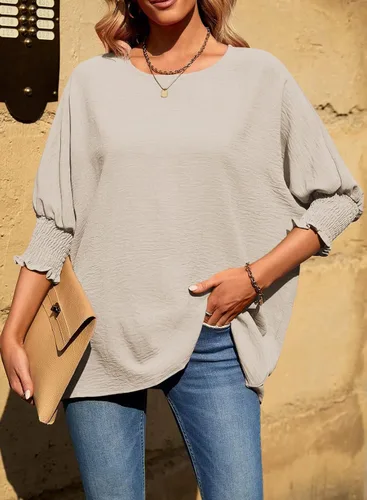 Miniatura 4 de Shaeueak Blusa de manga globo 34 para mujer, casual, ajuste holgado, talla S-XXL