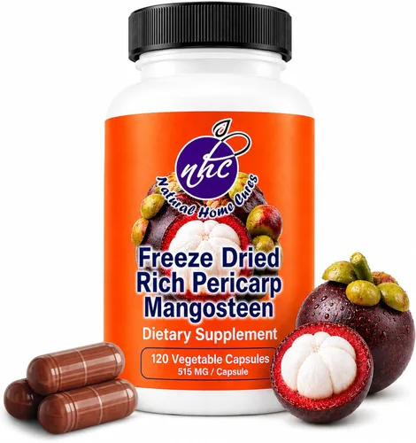 Cápsulas liofilizadas de pericarpio de mangostán, polvo de cáscara de fruta entera, soporte antioxidante, 515 mg, 120 cápsulas veganas (paquete de 1)