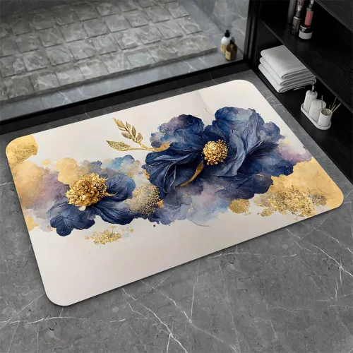 Miniatura 20 de Tapete de baño de tierra de diatomeas, arte abstracto, sol dorado, antideslizante, volumen súper absorbente, de secado rápido para baño, cocina