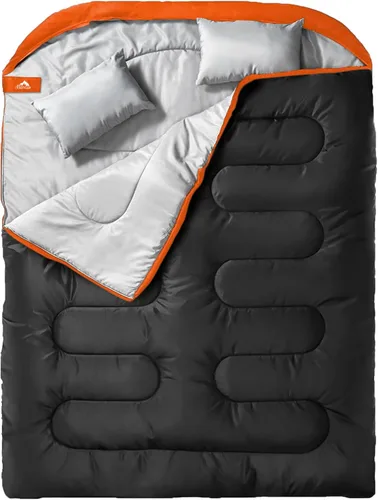 Miniatura 10 de MEREZA Saco de dormir doble para adultos y hombres con almohada, tamaño XL, Queen, saco de dormir para dos personas para todas las estaciones