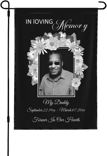 Miniatura 8 de Bandera de memoria personalizada con nombre de foto, fecha, letrero funerario personalizado, bandera conmemorativa personalizable para jardín, Cielo