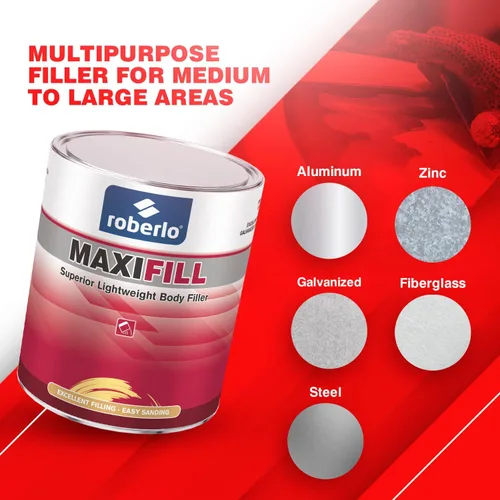 Miniatura 7 de Roberlo Maxifill - Relleno de cuerpo ligero superior, fácil de lijar y pintar para reparaciones de automóviles, ideal para abolladuras, agujeros