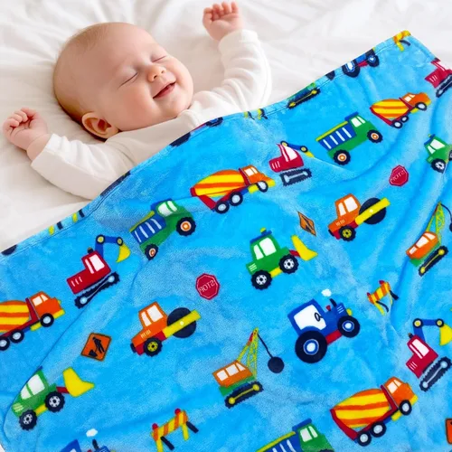 Miniatura 12 de mermaker Mantas de camión de construcción para niños, 380 GSM, manta de vehículos de construcción para niños y niñas, manta de forro polar suave