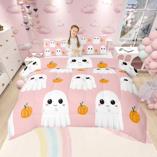 Miniatura 18 de Castle Fairy Juego de edredón de cama con temática de Halloween, tamaño Queen, juego de ropa de cama de microfibra súper suave estilo caricatura