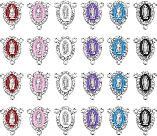 Miniatura 6 de 60 piezas de centro de mesa de rosario de 3 vías de color mixto, medalla de eslabones de Virgen María, diamantes de imitación de aleación esmaltada