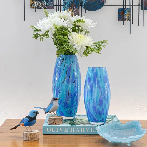 Miniatura 4 de Ca D Oro - Jarrón de cristal de confeti azul soplado a mano estilo Murano para flores y decoración - Modelo Oliva G