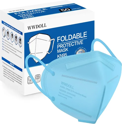 Miniatura 10 de WWDOLL - Paquete de 50 mascarillas KN95, mascarillas KN95 de 5 capas transpirables, con elástico para las orejas y clip de puente nasal, protección