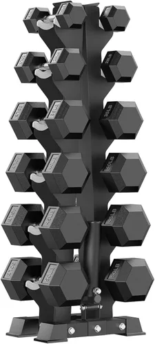 Miniatura 14 de PAPABABE Juego de mancuernas hexagonales con estante, 85-560 libras con revestimiento de goma, juego de mancuernas libres con estante