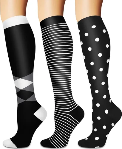 Miniatura 29 de Calcetines de compresión para mujeres y hombres circulación (3 pares) son el mejor apoyo para correr, atletismo, ciclismo, senderismo 01 Negro