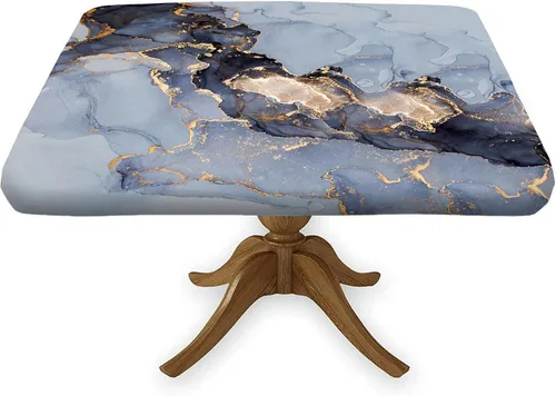 Miniatura 30 de Mantel cuadrado de estilo bohemio, diseño de hojas de color azul marino, con bordes elásticos, de poliéster, para interiores y exteriores, 2-Mantel