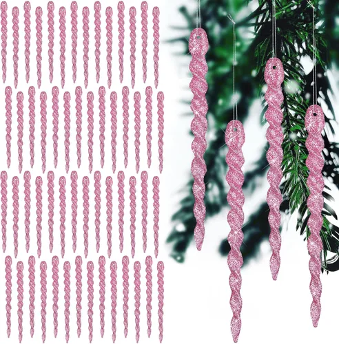 Miniatura 11 de 60 piezas de adornos de carámbano torcido, decoración de árbol de Navidad, tiras en espiral con purpurina para colgar en Navidad, fiestas, Champán