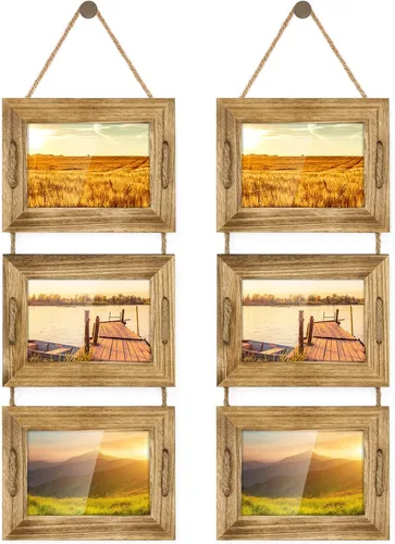 Miniatura 12 de DLQuarts Marcos de Fotos Colgantes 5x7 Collage Decoración de Pared, Marcos de Fotos de 3 Aberturas 5x7 sin Paspartú y 3.5x5 con Paspartú, Madera