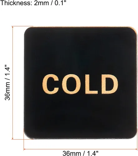 Miniatura 2 de PATIKIL Etiqueta autoadhesiva para agua caliente/fría, paquete de 5 pares/10 calcomanías cuadradas acrílicas para fregaderos de grifos, negro/dorado