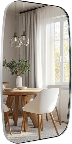 Miniatura 76 de ANDY STAR - Espejos ovalados negros para baño, espejo grande de 24x36 pulgadas con marco de metal negro mate oblongo para pared, espejo moderno