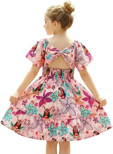 Miniatura 8 de Disney Stitch Minnie Frozen Elsa - Vestido de princesa sin espalda para niñas, hombros descubiertos, manga corta, cintura ceñida, ropa para niños