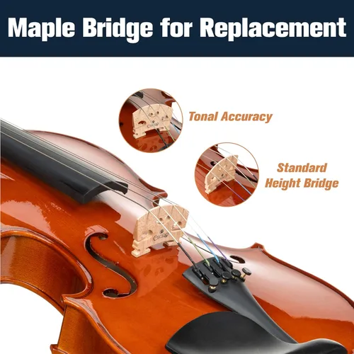 Miniatura 5 de Mendini by Cecilio Juego de viola de madera maciza de 14 pulgadas para principiantes, kit de viola acústica tallada a mano con estuche rígido, arco