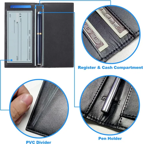 Miniatura 5 de CASMONAL Vegan Leather Checkbook Cover For Men & Women Checkbook Holder Wallet RFID Blocking