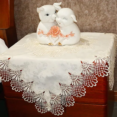 Miniatura 3 de Hsvanyr Manteles suaves bordados de encaje cremoso, bufandas para mesita de noche con exquisitas flores, vintage, shabby chic para bodas