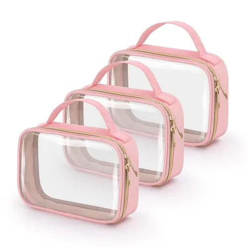 Miniatura 20 de Bolsa de aseo transparente Wedama, paquete de 2 bolsas de maquillaje transparentes con asas, bolsas cosméticas de PVC para mujeres y hombres, bolsas