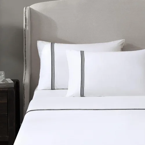 Hotel Triple Luxe - Juego de sábanas de satén, 100% algodón egipcio Giza de ELS, bordado, totalmente natural, plano, ajustado y 2 fundas de almohada