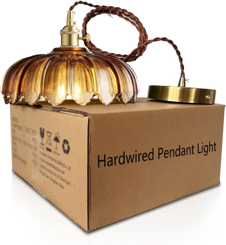 Miniatura 7 de XZHGCEE Lámparas colgantes Isla de cocina: Lámpara colgante de vidrio ámbar con interruptor giratorio, base E26 - Iluminación moderna para comedor