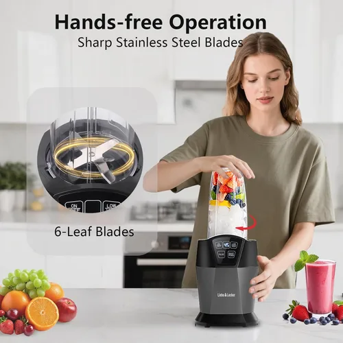 Miniatura 3 de Liebe&Lecker Batidora Bullet con 1200 W de pico de vatios, potente batidora de batidos, tecnología inteligente, mezcla de frutas congeladas