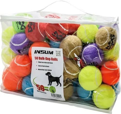 Miniatura 10 de INSUM Pelotas de tenis para perros, paquete de 12 pelotas duraderas no tóxicas de juguetes para perros al aire libre con bolsa de malla, certificado