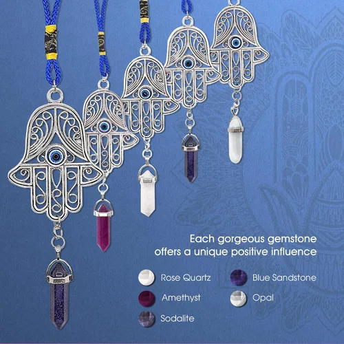 Miniatura 6 de LUCKBOOSTIUM Silver Ornate Hamsa Hand Jeweled Keychain - Evil Eye Protection, Hanging Gemstone - Good Luck Charms 1.8"x9