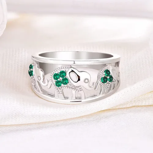 Miniatura 36 de JO WISDOM Anillo de elefante de plata de ley 925 con circonita cúbica